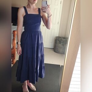 Joie Navy Tiered Maxi Dress with Square Neckline